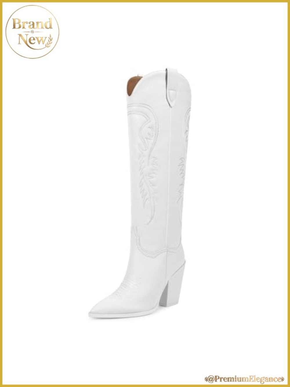 Faux Leather Knee High Cowboy Boots Women Pointed Toe Cowgirl